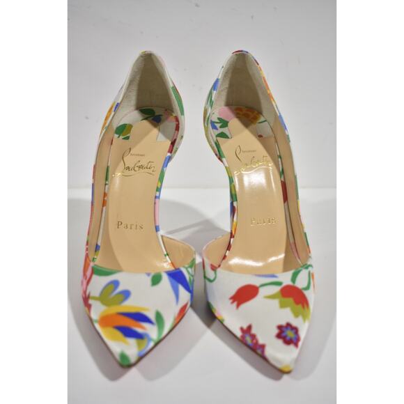 Christian Louboutin Iriza 100 Crepe Satin Bloomy Floral Pointed Toe Heel Pump 38 - Picture 5 of 12